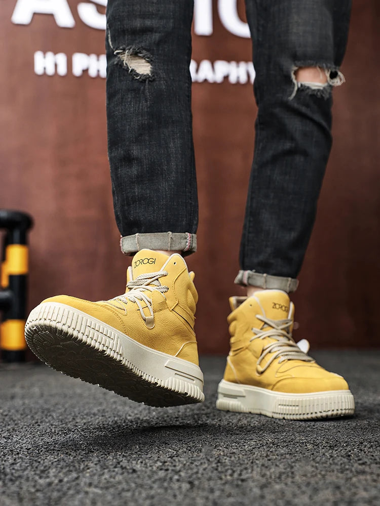 Sapatos masculinos de cano alto de inverno, sapatos esportivos casuais de couro, roupas de trabalho retrô, sapatos esportivos casuais versáteis e modernos