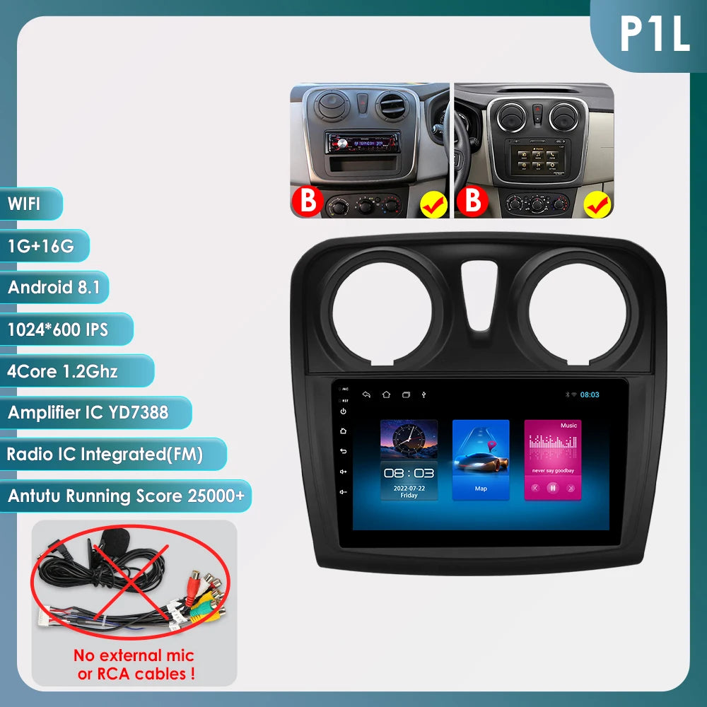 Rádio Android Auto Hizpo para Renault Logan 2 2012-2019 Sandero 2 2014-2019 4G Multimídia Automotiva GPS 2 din Estéreo CarPlay WIFI DSP