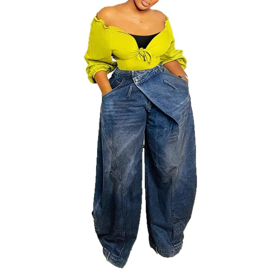 Calças de brim calças de perna larga mulheres vintage denims calças soltas estiramento meados de cintura lavado angustiado até o chão 2025 streetwear