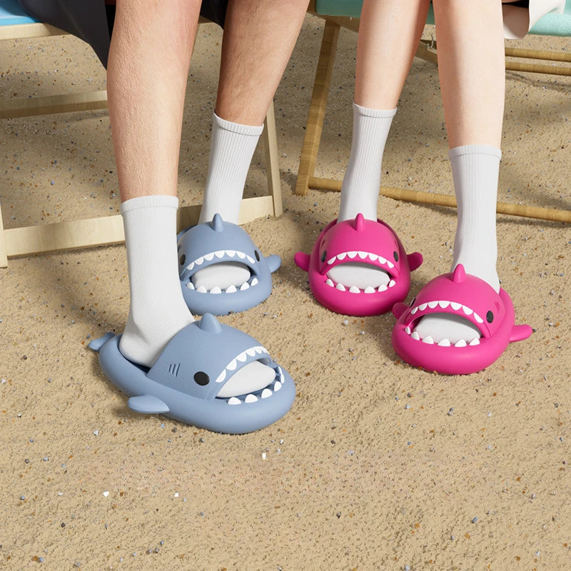 4cm sola grossa chinelos de tubarão das mulheres dos homens indoor banheiro slides bonito dos desenhos animados 2024 sapatos verão feminino masculino rua praia sandálias
