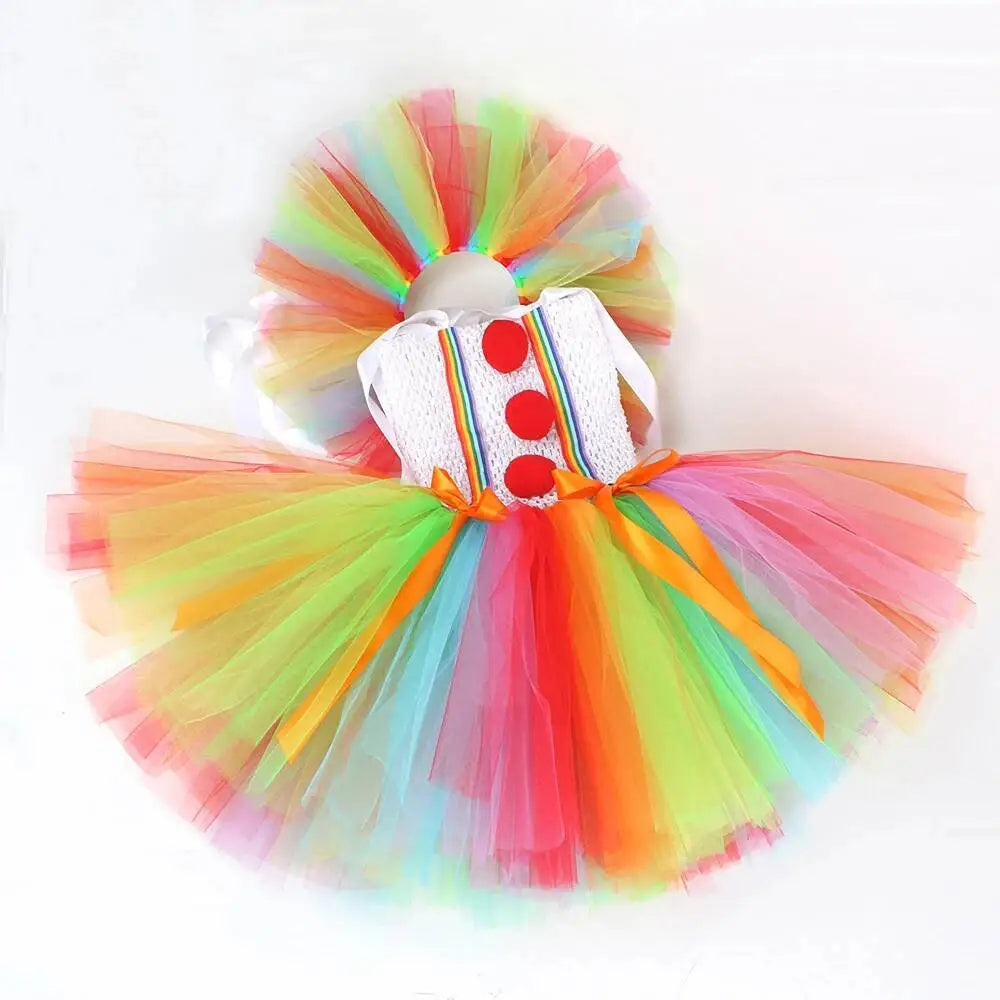 Arco-íris pennywise palhaço trajes para meninas palhaço de circo halloween tutu vestido para crianças coringa roupa crianças roupas de ano novo