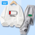 Outono criança menino manga longa 2 pçs conjunto de roupas crianças engraçado bateria carta impressa camiseta pulôver topo e calças fatos de treino dcw1