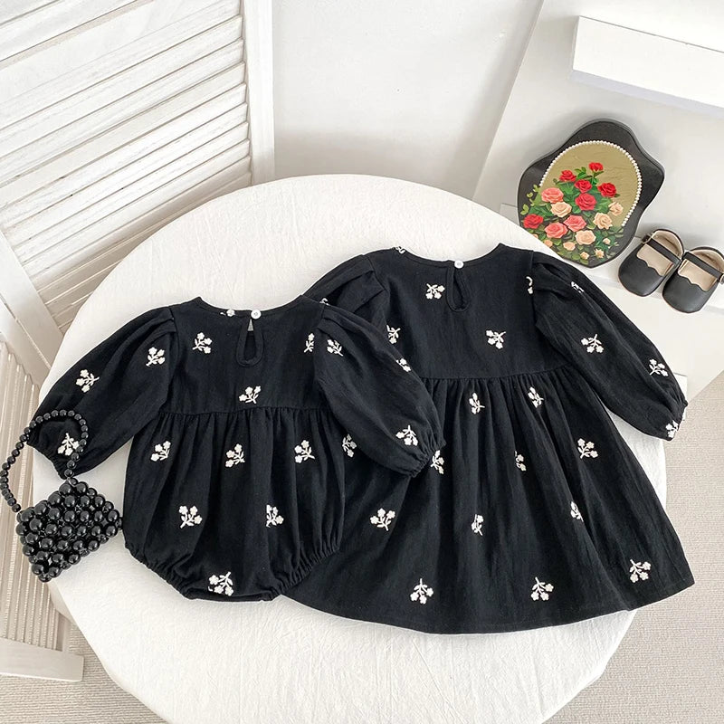 2026 nova primavera meninas vestido de princesa crianças estilo coreano bordado roupas 2-6yrs manga comprida algodão crianças vestido de festa