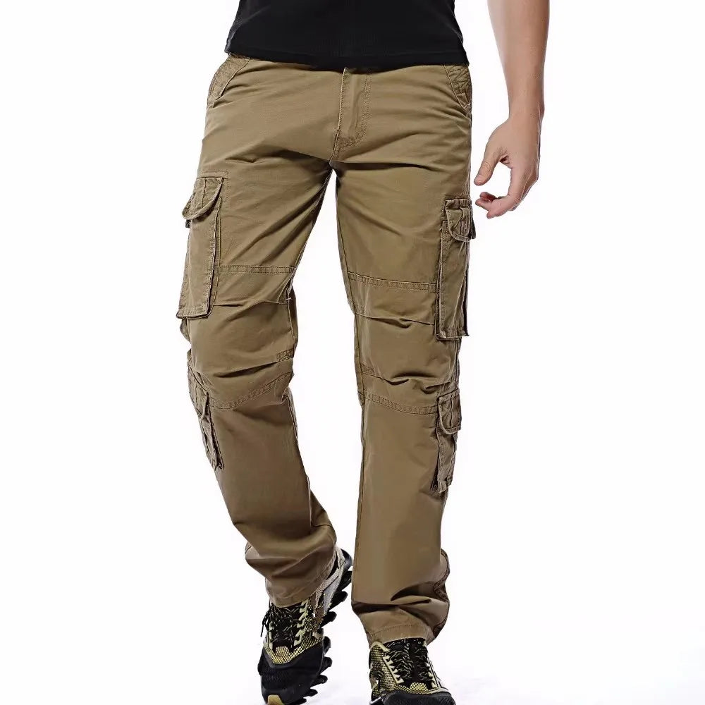 Moda algodão calças de carga dos homens soltos calças casuais jogging calças de carga dos homens sólidos multi bolsos calças respiráveis plus size