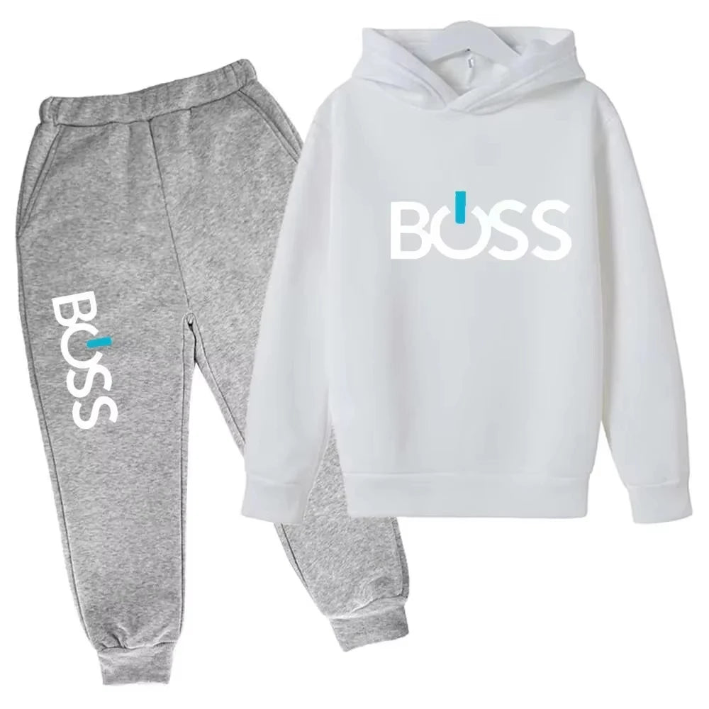 Streetwear nova primavera e outono crianças conjunto com capuz meninos meninas casual manga longa com capuz topos + calças esportivas 2-14 anos de idade