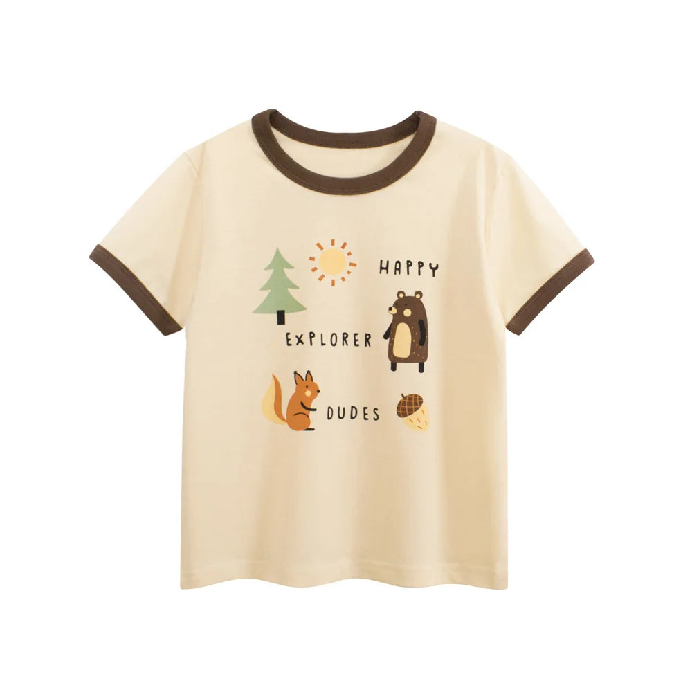 Camisetas dos desenhos animados da menina 2025 crianças 100% algodão roupas bonitos cão gato elefante crianças meninas manga curta casual esporte topo t