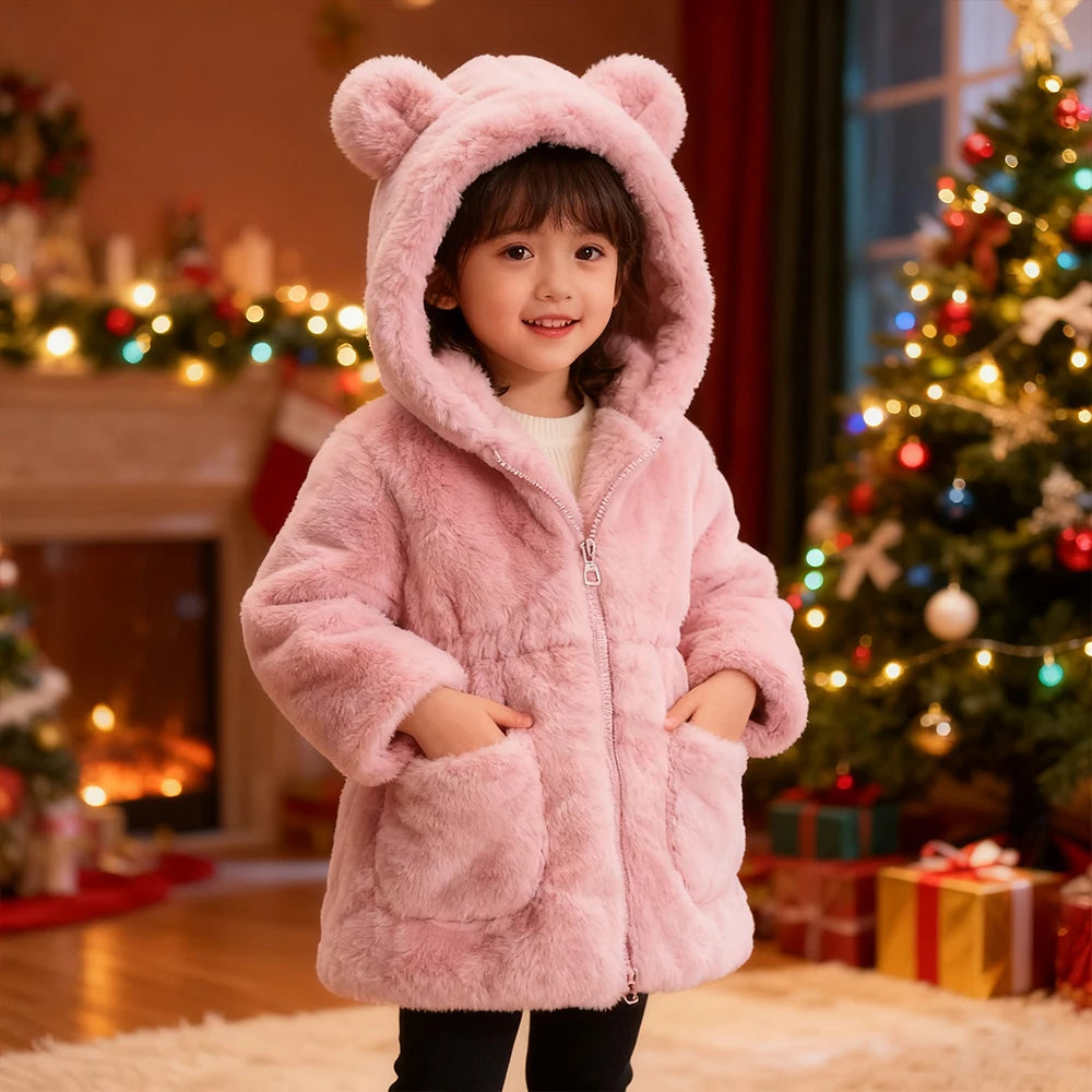 Casaco de inverno para crianças jaqueta de lã com capuz engrossar manter quente casacos da menina presentes de ano novo meninas roupas de outono traje de natal
