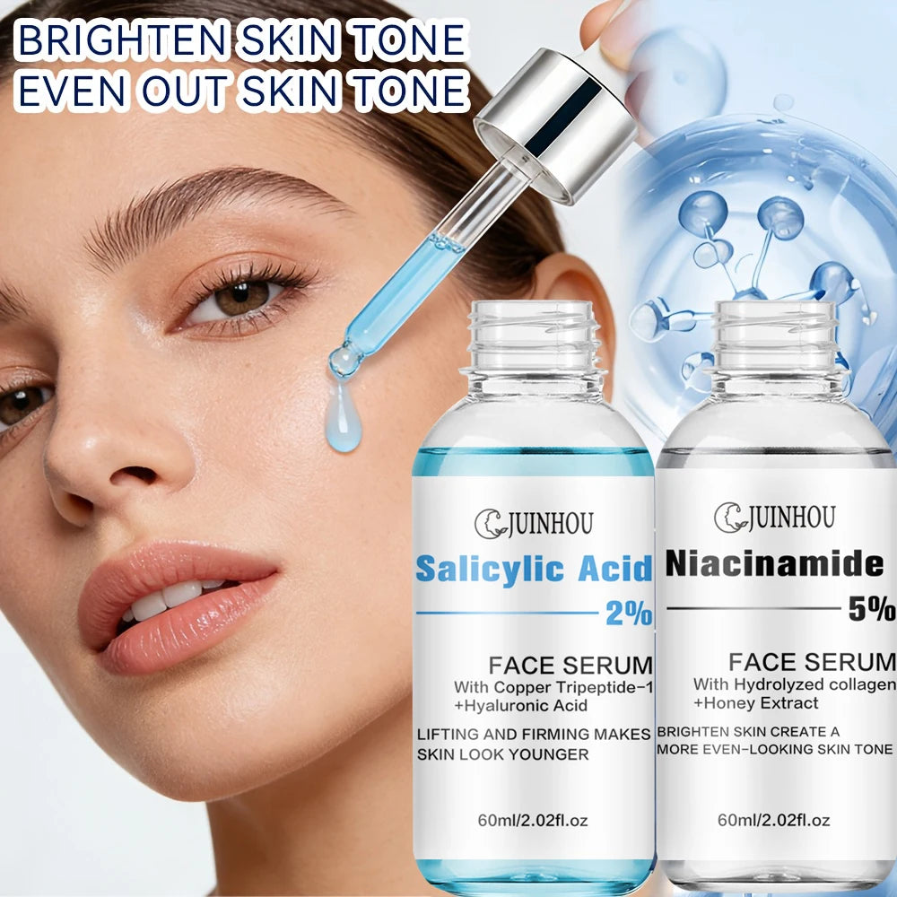 Conjunto de Sérum com Ácido Salicílico e Niacinamida JUINHOU2-PCS para Iluminar a Pele, Contém 5% de Nicotinamida e 2% de Ácido Salicílico, Adequado para Todos