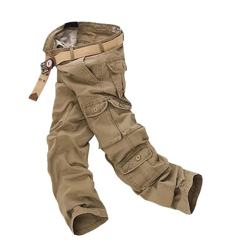 Moda algodão calças de carga dos homens soltos calças casuais jogging calças de carga dos homens sólidos multi bolsos calças respiráveis plus size