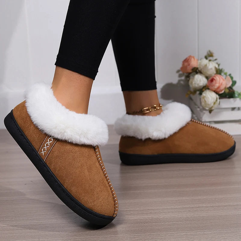 Inverno quente interior flurry chinelos feminino camurça do falso dedo do pé fechado casal chinelos mulher conforto sola macia casa slides mujer