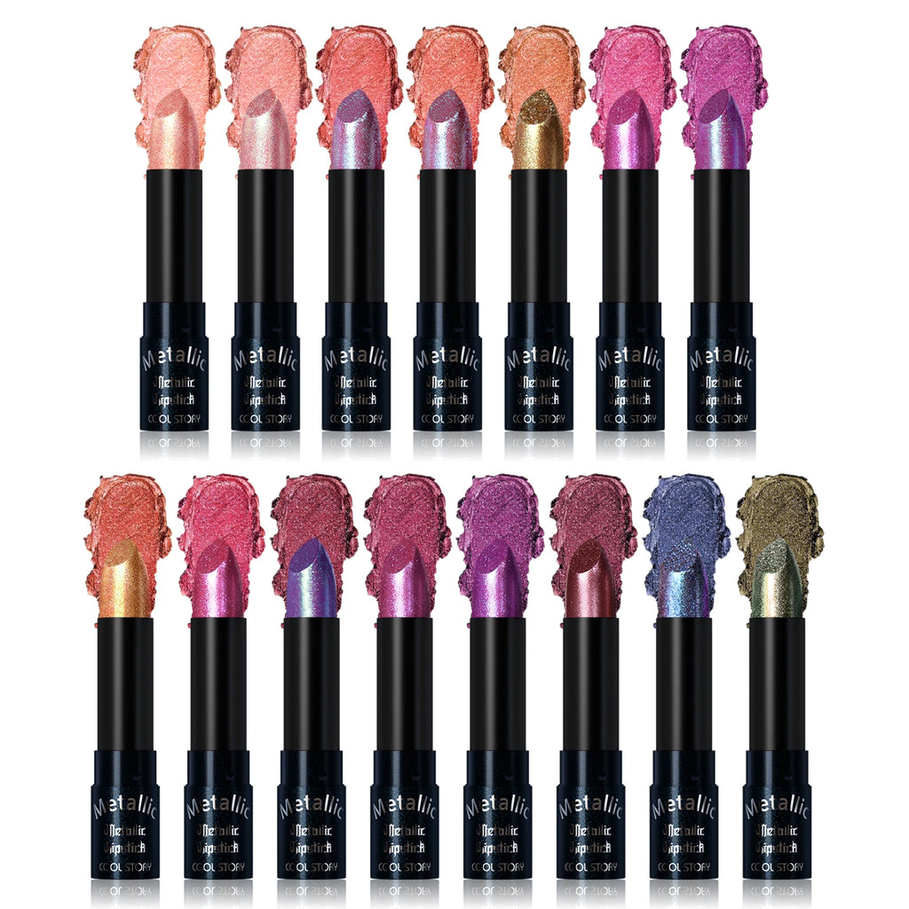 Diamante rosa batom metálico glitter batom à prova dwaterproof água brilhante perolado azul escuro vermelho fosco brilho labial halloween lábios maquiagem