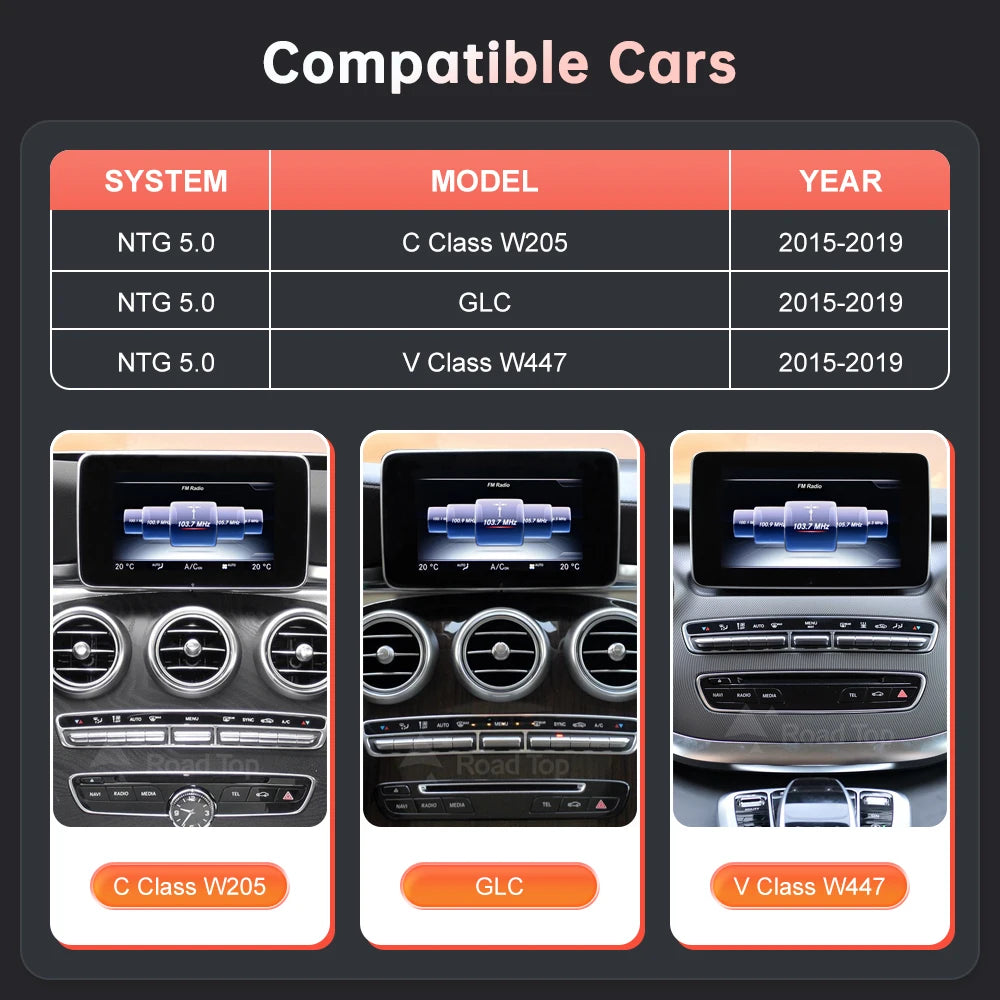 Tela multimídia linux sem fio carplay android auto para mercedes-benz w205 w176 glc a c v classe w447 cla gla 2015-2018 ntg5.0
