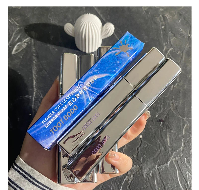 Punk roxo espelho água brilho labial tubo de prata vermelho lábio esmalte vidro óleo labial à prova dwaterproof água batom líquido nude claro matiz maquiagem 1pc