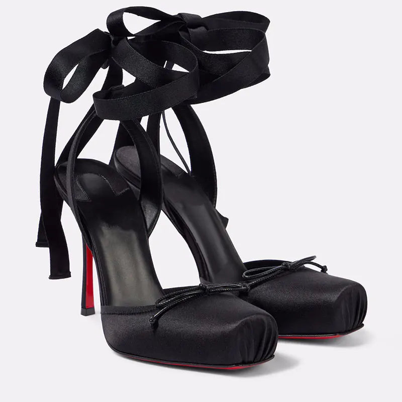 Sandálias stiletto de ar traseiro feminino quadrado bandana borboleta festa de casamento ballet salto alto 2025 verão novo estilo