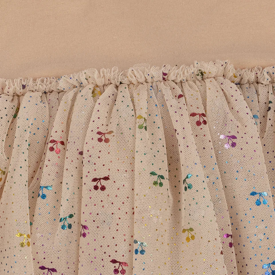 Verão ks bebê meninas cereja malha vestido crianças roupas meninas vestidos de princesa saias festa de natal manga longa vestidos