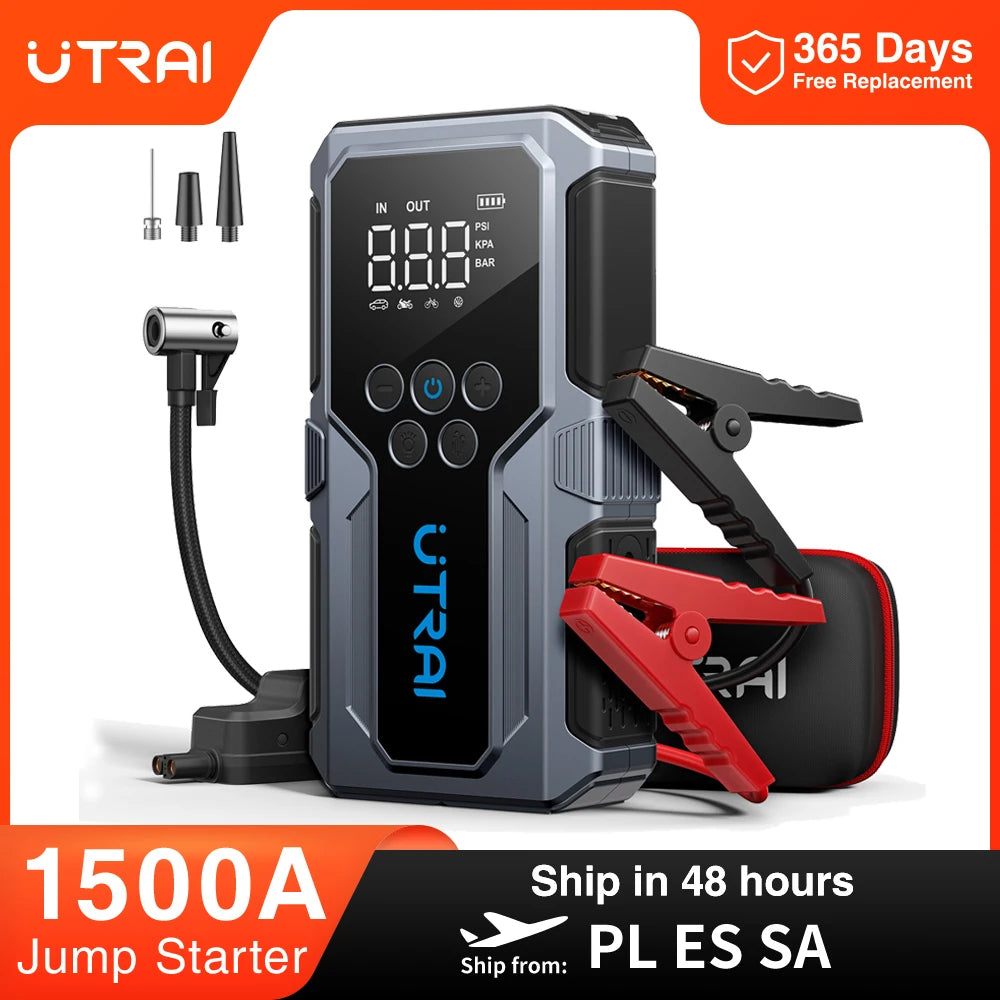 UTRAI 1500A Carro Jump Starter Power Bank Portátil 150PSI Bomba de ar Bateria de carro Boosteres de emergência Dispositivo de partida Carro Starter 2024