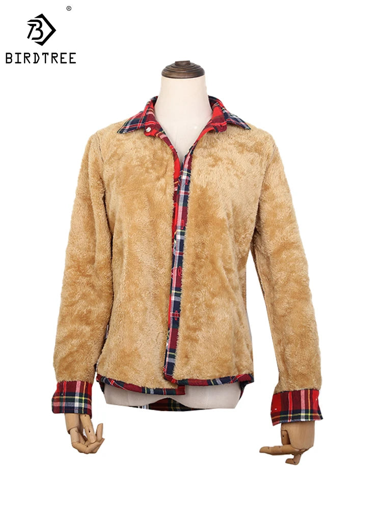 Camisa Xadrez Feminina de Veludo Grossa e Quente, Blusa Casual de Manga Longa com Forro de Lã para Inverno, Tamanhos M-5XL, Roupa de Outono T77710A