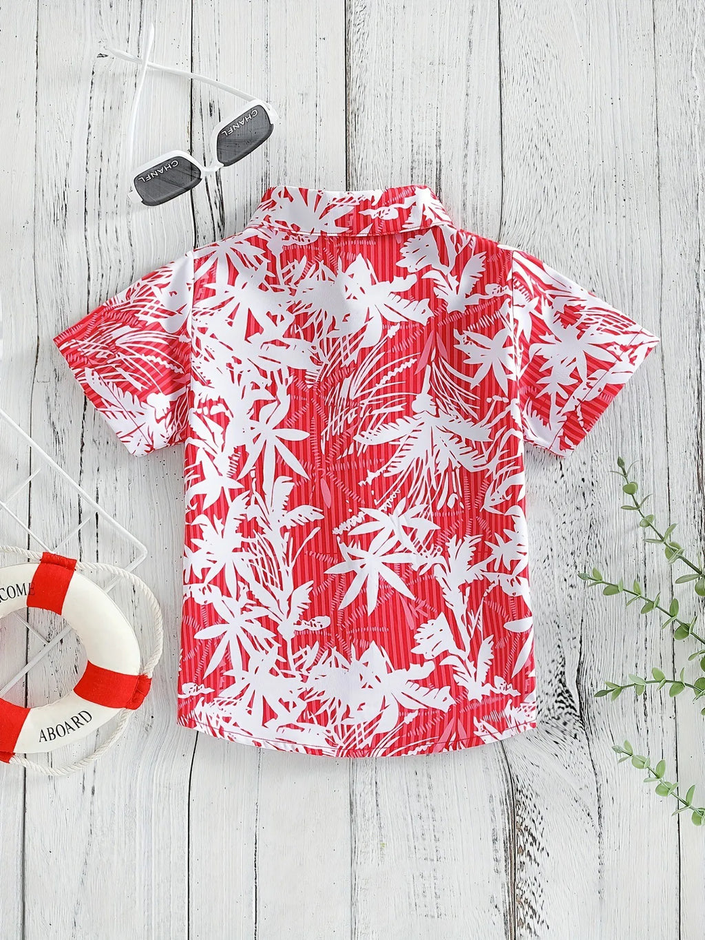 Top respirável casual floral e foliar infantil, blusa de meninos, perfeita para praia, férias, elegante, verão
