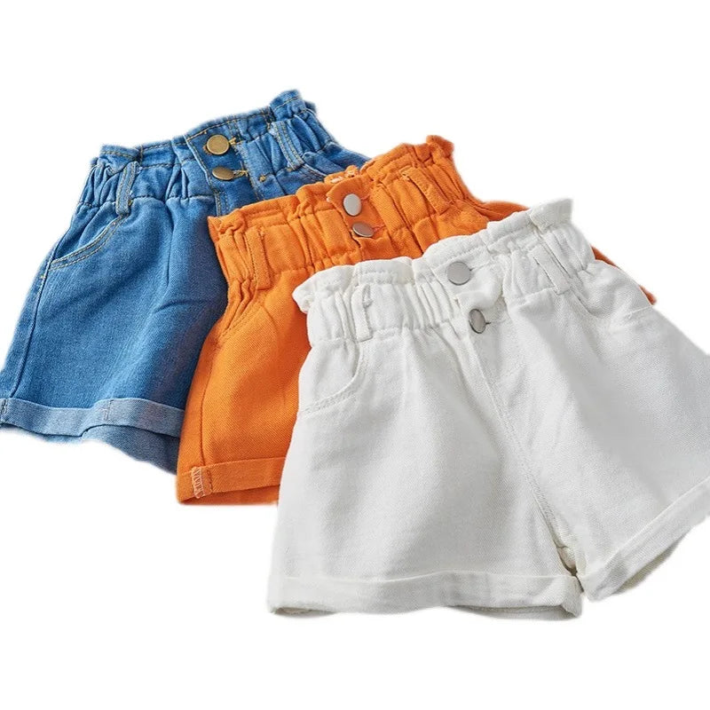 Shorts jeans estilo coreano para meninas de 1 a 7 anos, roupas curtas de verão para meninas, algodão macio, shorts jeans da moda, roupas para bebês meninas