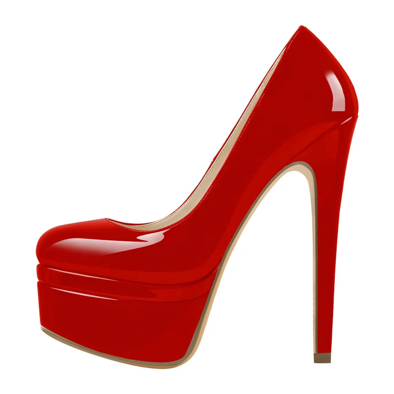 Onlymaker feminino dedo do pé redondo plataforma dupla bombas super salto alto deslizamento em sapatos de festa de casamento stiletto saltos tamanhos grandes