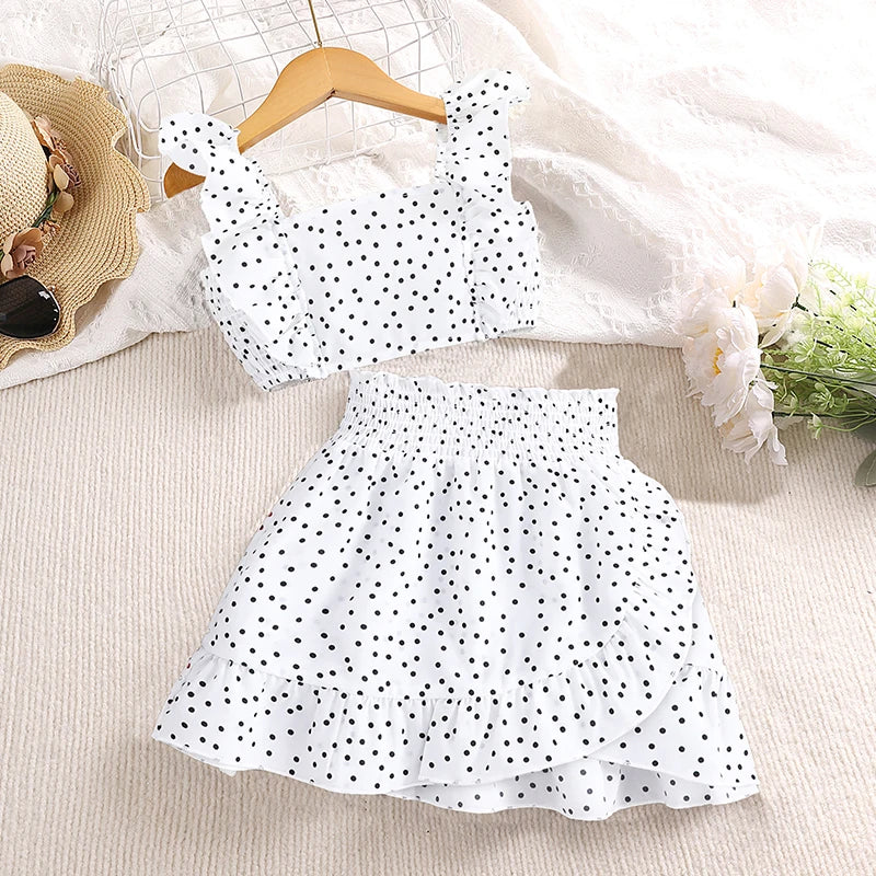 Conjunto de roupas para meninas 5-12t tricolor opcional manga voadora gola quadrada colete top + saias de renda crianças meninas conjunto de roupas de bebê