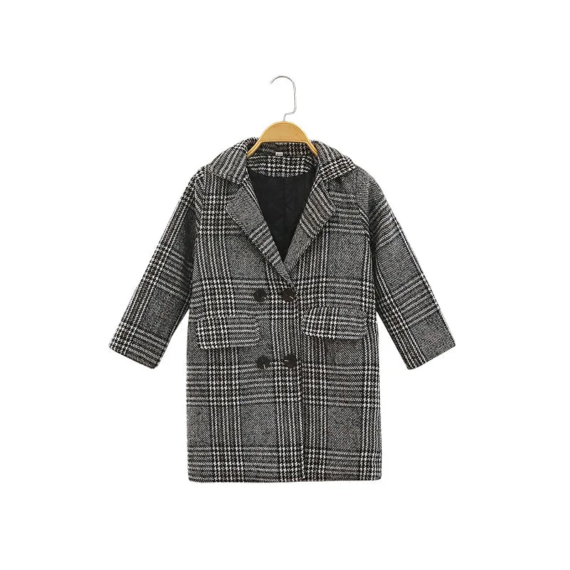 Meninas houndstooth inverno casaco de lã quente adolescente crianças fotografia casaco de lã escola crianças à prova de vento jaqueta ao ar livre 4-13y