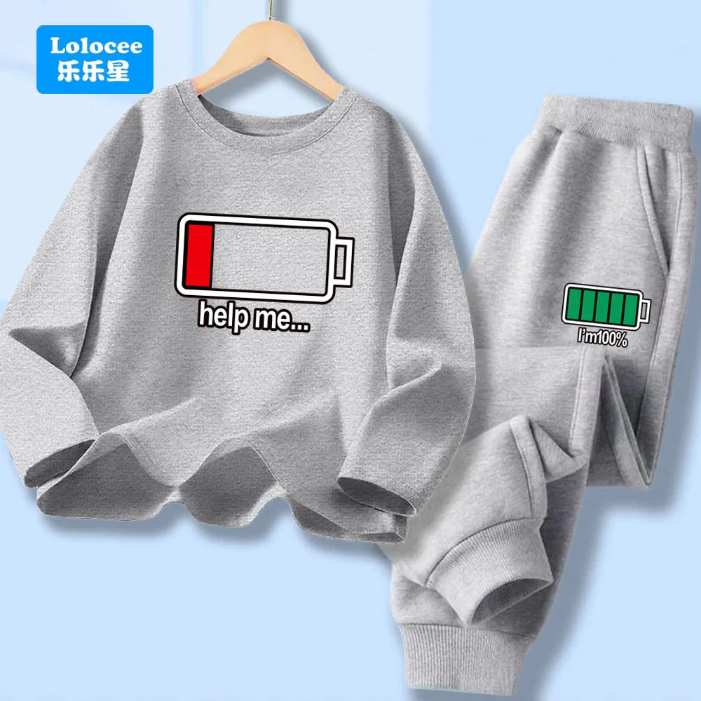Outono criança menino manga longa 2 pçs conjunto de roupas crianças engraçado bateria carta impressa camiseta pulôver topo e calças fatos de treino dcw1