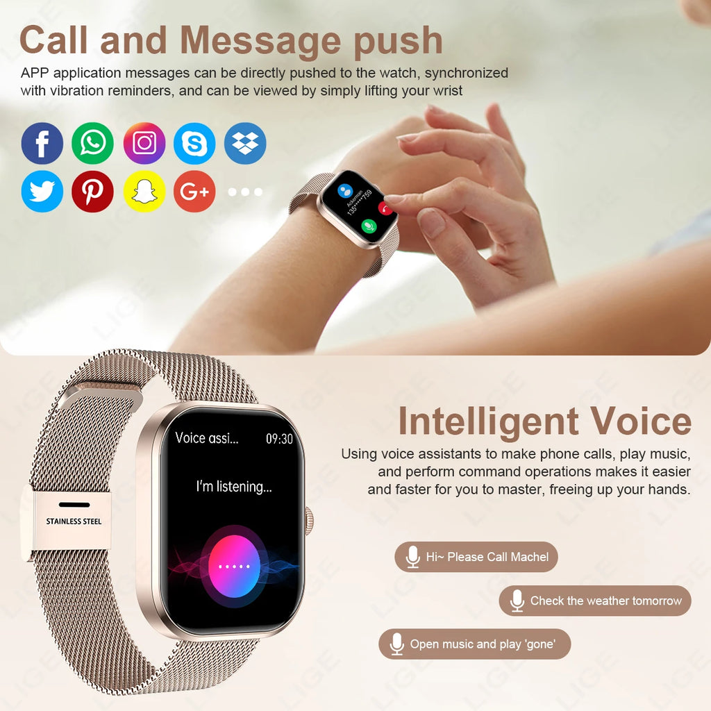 Lige 2.01 "tela hd relógio personalizado rosto relógio inteligente feminino à prova dwaterproof água esporte senhoras relógios bt chamada monitor de saúde feminino smartwatch