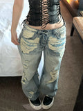 High street hottie vintage buraco jeans feminino y2k moda cintura alta baggy calças de perna larga 2025 casual jeans soltos
