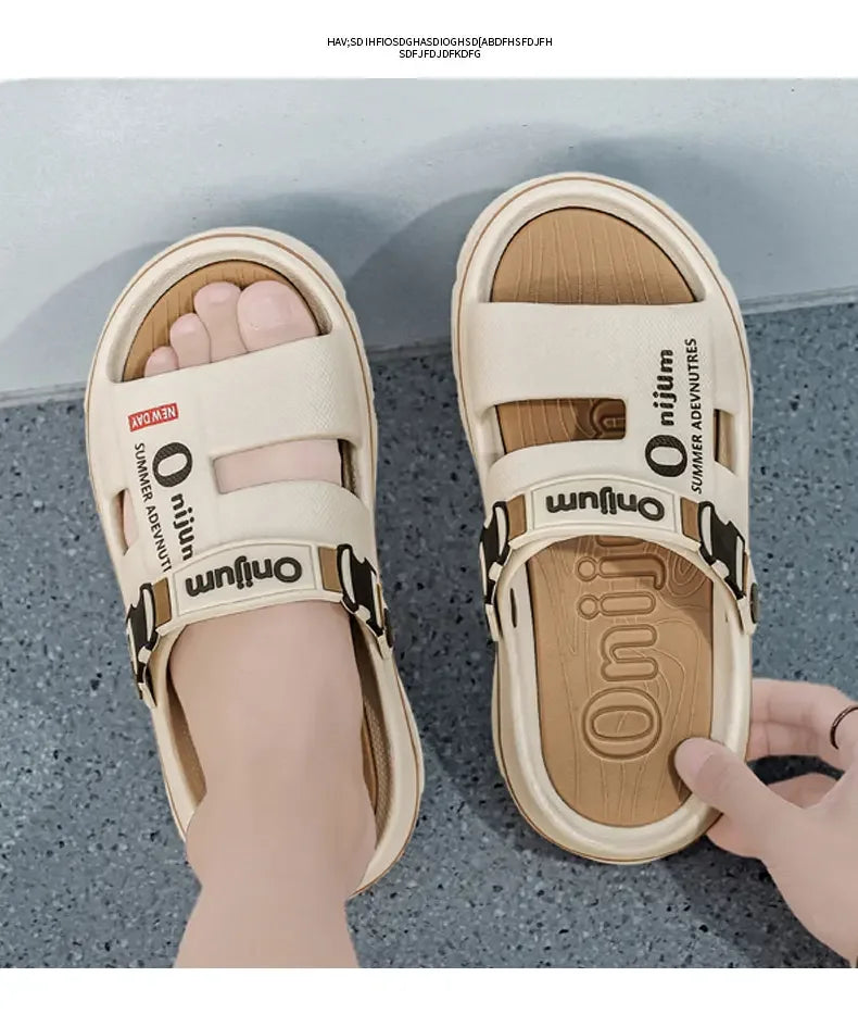 Chinelos de praia masculinos sandálias ao ar livre verão confortável sandálias de praia grosso macio tamancos masculino casual água sapatos de jardim