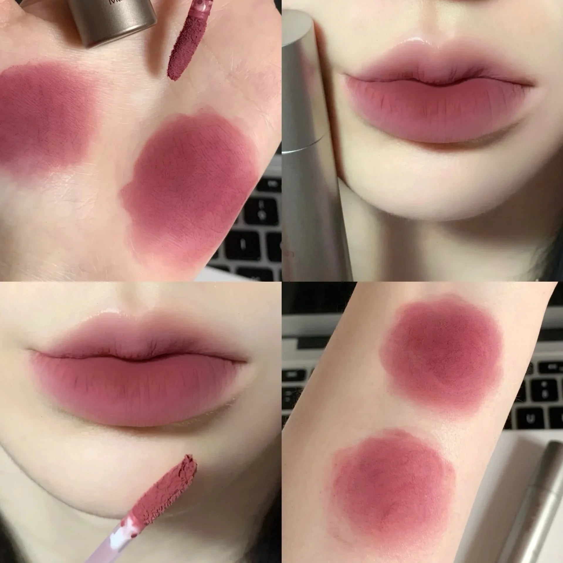 Batom fosco de veludo vermelho escuro, à prova d'água, longa duração, fosco, brilho labial, copo antiaderente, maquiagem labial, maquiagem cosmética