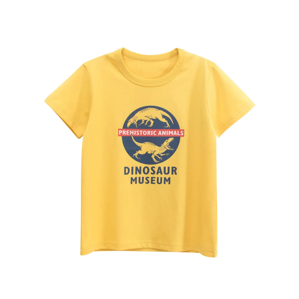 2025 crianças dos desenhos animados camisetas roupas bonitos para menino 100% algodão carro tubarão dinossauro crianças meninas manga curta casual esporte topo t