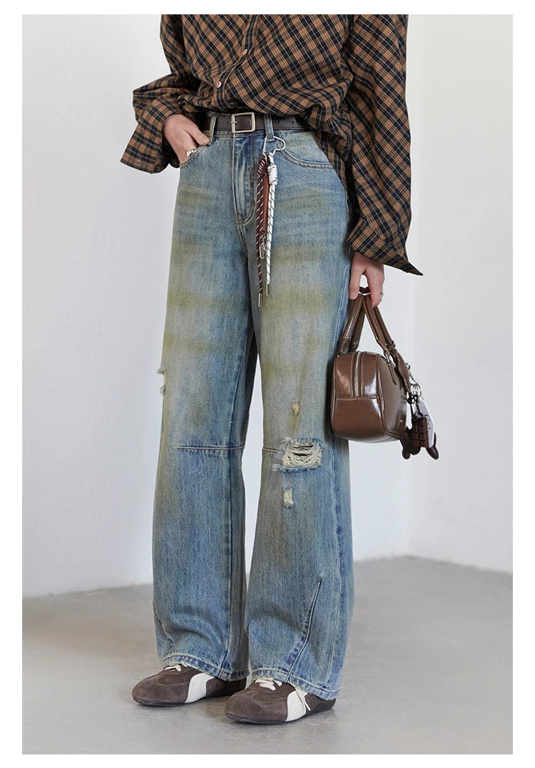 Chic ven retro calças de brim femininas soltas casuais nova cintura alta pernas largas denim calças femininas primavera outono 2025