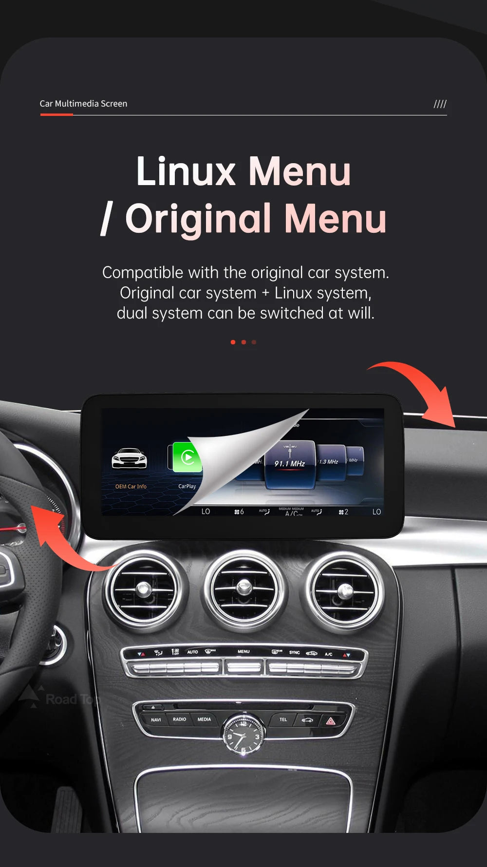 Tela multimídia linux sem fio carplay android auto para mercedes-benz w205 w176 glc a c v classe w447 cla gla 2015-2018 ntg5.0