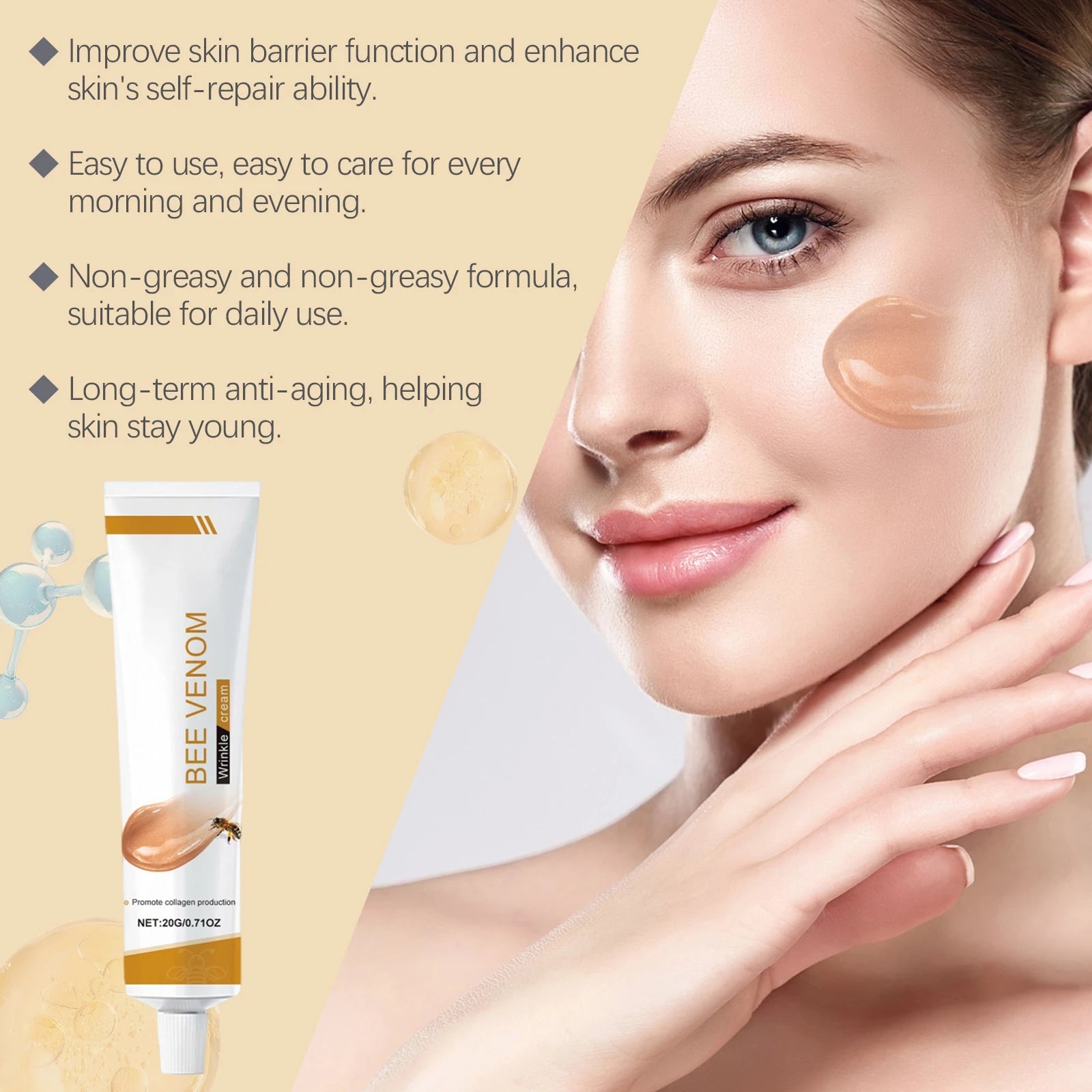 Creme Facial Avançado com Veneno de Abelha - Botax da Natureza para Lifting e Firmeza Instantâneos, Hidratante Antienvelhecimento com Mel de Manuka e Colágeno