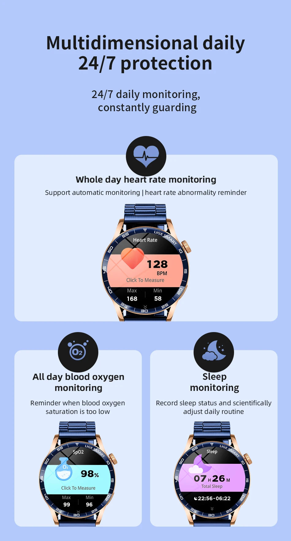 Relógio Inteligente LIGE 2026 com Chamadas de Voz para Homens, Tela HD de 1.38", IP68 à Prova D'água, Relógio Esportivo e Fitness, Novo Smartwatch para Homens e Mulheres, Compatível com Android e iOS