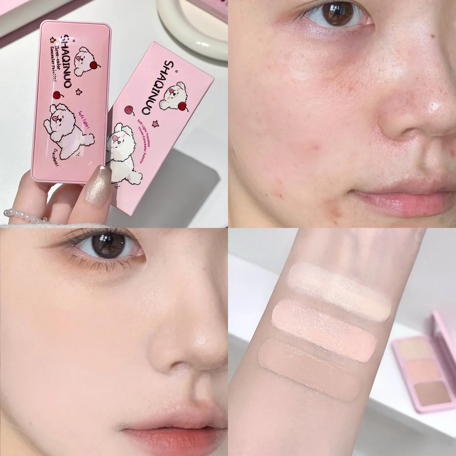Shaqinuo paleta de corretivo de cor de salmão de 3 cores à prova d'água de longa duração cobre olheiras marcas de acne poros iluminar o tom da pele