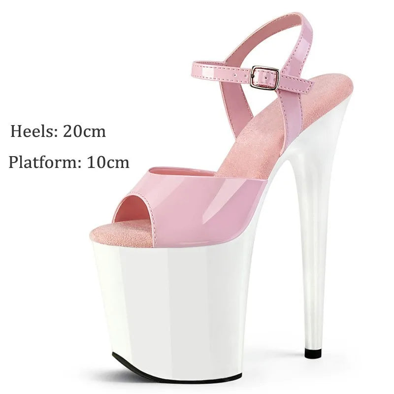 Novo stiletto de 8 polegadas 20 cm vamp preto fosco, sandálias de laca assadas no verão para boate, sandálias de palco de festa