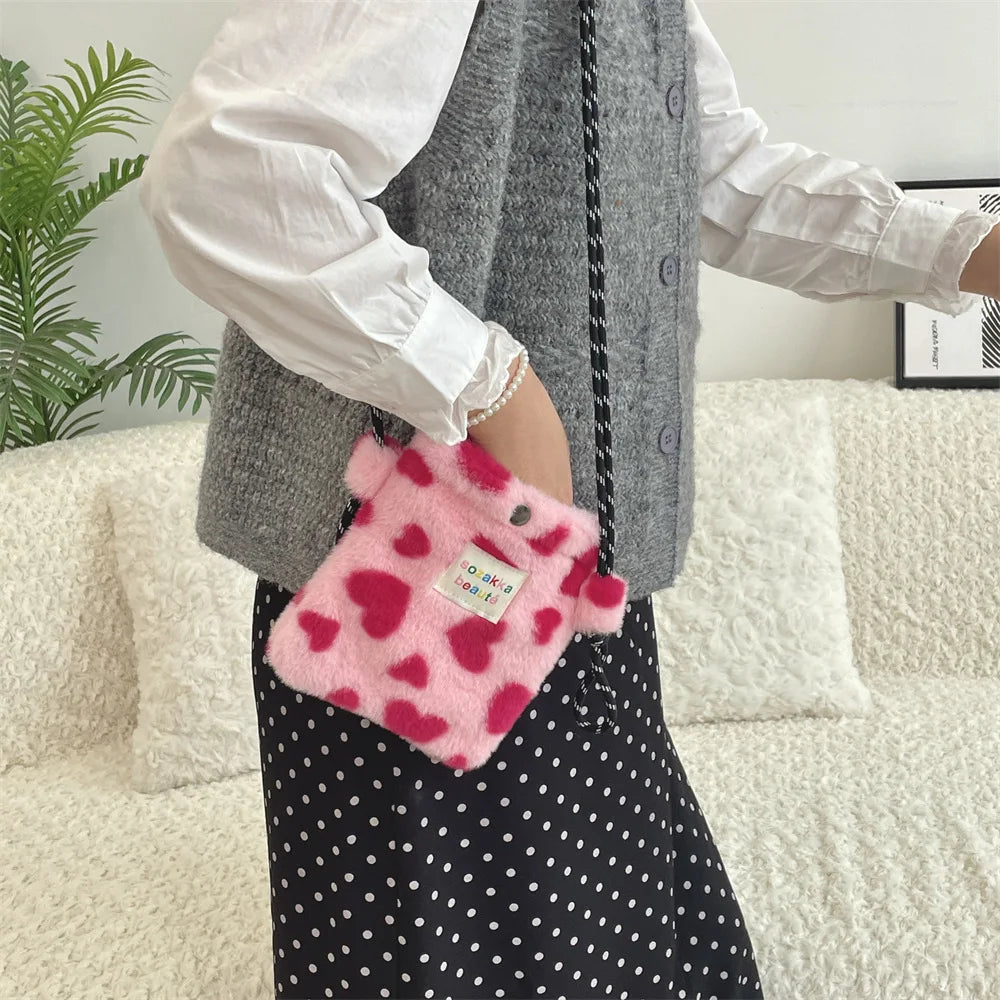 Novo ponto de pelúcia crossbody sacos para mulheres bonito rosa bolsa de ombro bolsas bolsa de telefone portátil