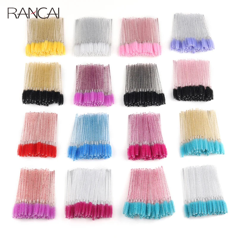 50 pçs pincéis de cílios descartáveis extensão cristal sobrancelha escova rímel varinha cílios conjunto de ferramentas cosméticas maquiagem beleza