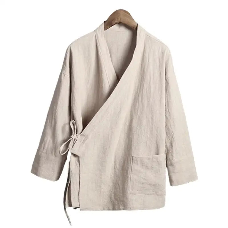 Colete de linho masculino camisa masculina de manga comprida gola oficial chinesa tradicional kung fu tang camisa social casual plus size