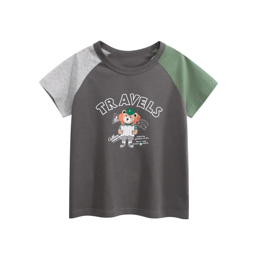 2025 crianças dos desenhos animados camisetas roupas bonitos para menino 100% algodão carro tubarão dinossauro crianças meninas manga curta casual esporte topo t