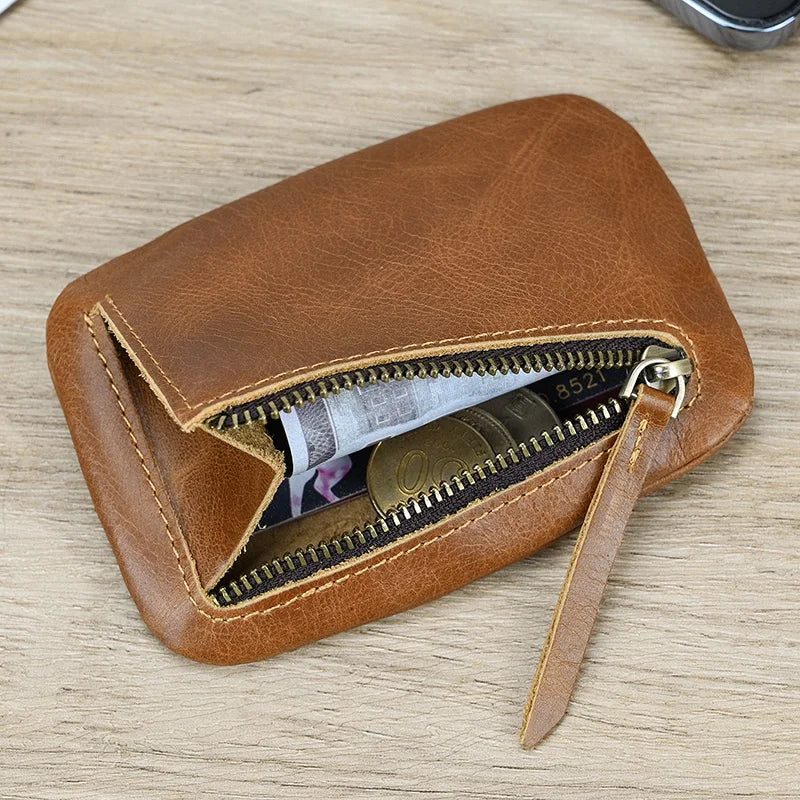 Luufan couro genuíno zíper moeda cartão bolsa de couro real rfid titular do cartão embreagem carteiras slots para homens mulheres mini bolsa fina