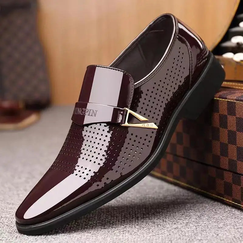 Sapatos de couro casuais de negócios masculinos casamento noivo estilo britânico altura aumentada verão respirável dedo do pé apontado calçados masculinos