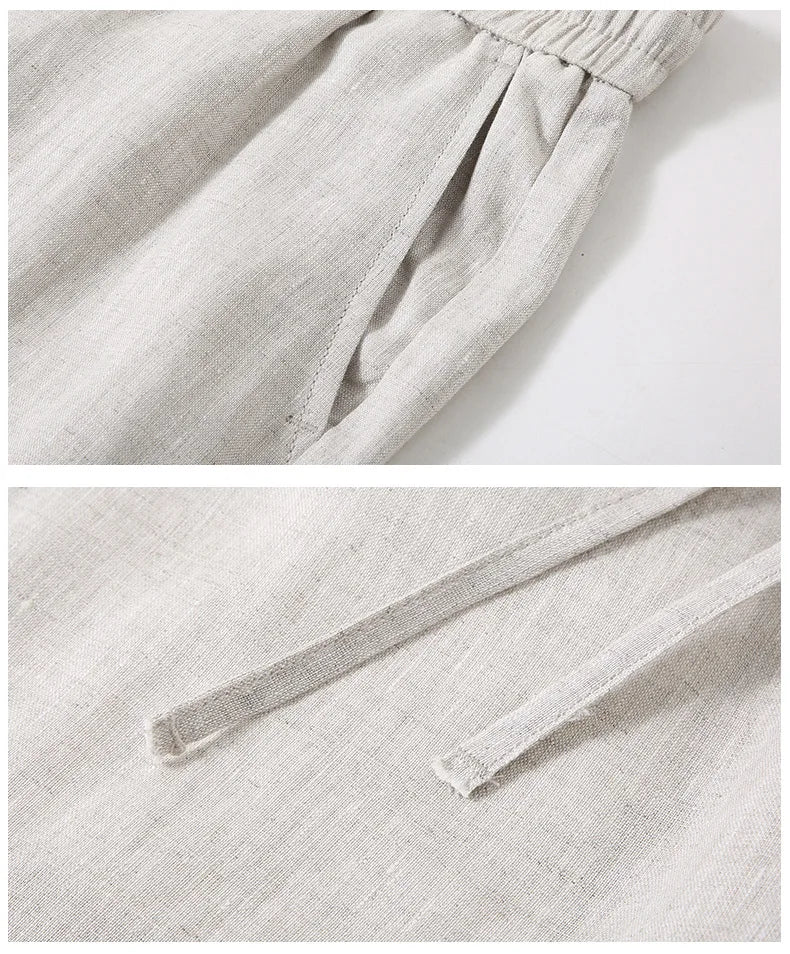 Camisa de Linho Pura de Manga Longa para Homens, Camiseta Leve e Respirável, Conjunto de Calças Casuais de Linho para Primavera e Outono