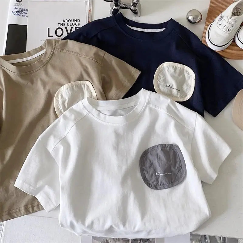 Camisetas Infantis de Manga Curta de Algodão para Meninos, Estampadas Casuais, Soltas e Versáteis, Coleção Verão 2026 - Roupas Infantis