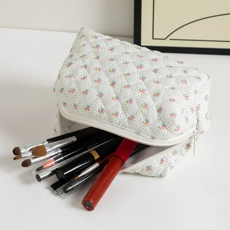 Sacos de maquiagem florais acolchoados com zíper bonito impressão flor organizador de armazenamento acessório de maquiagem saco de higiene pessoal grande saco de cosméticos feminino