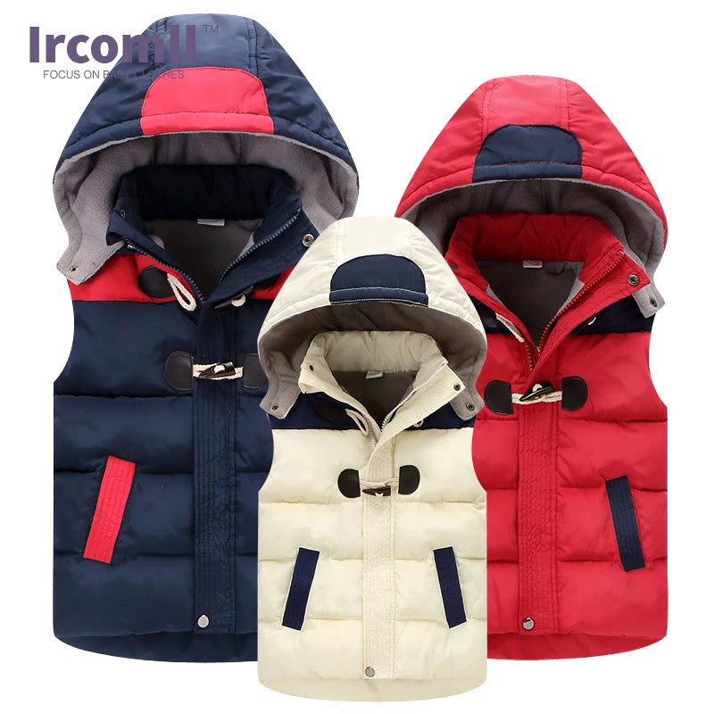 Jaqueta infantil sem mangas com capuz, coletes infantis, colete quente infantil, roupas de algodão, roupas de menino e menina, inverno, 2024