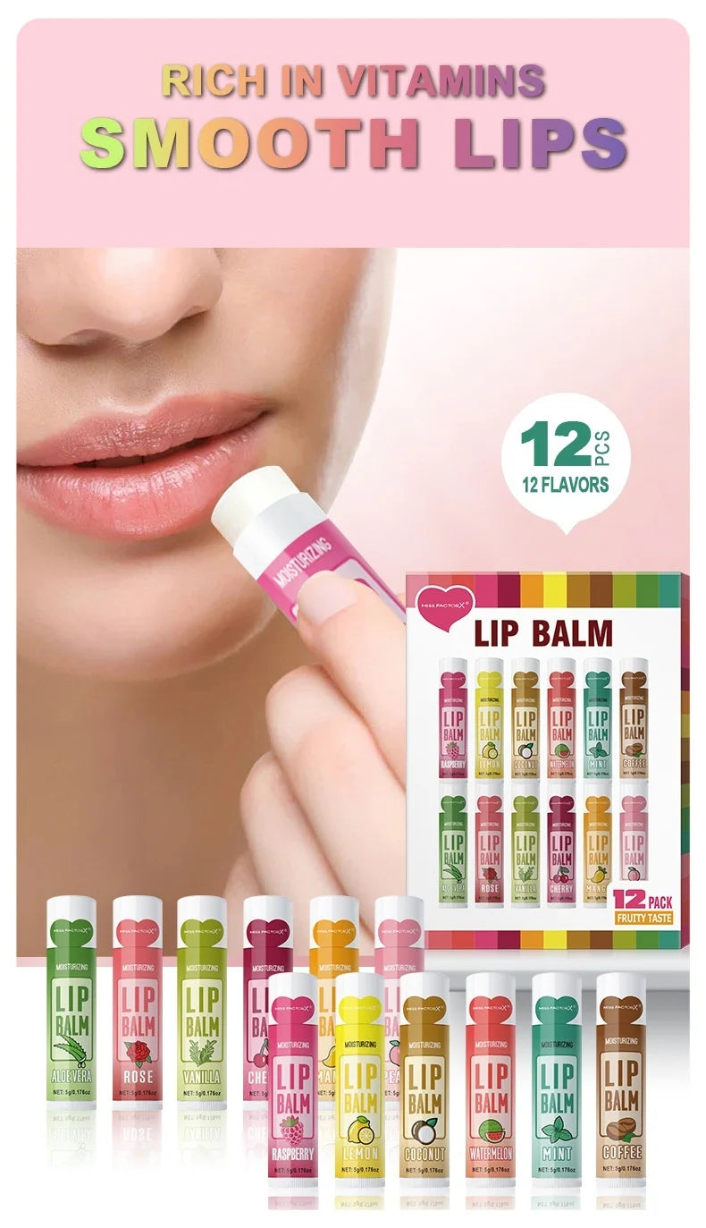 12 PCS/presente conjunto de bálsamo labial 5g Hidratação profunda e esfoliante hidratante de longa duração para criar lábios hidratados