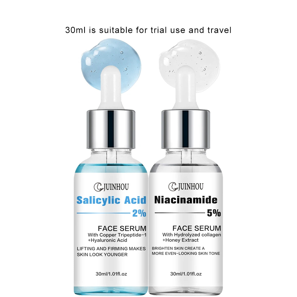 Conjunto de Sérum com Ácido Salicílico e Niacinamida JUINHOU2-PCS para Iluminar a Pele, Contém 5% de Nicotinamida e 2% de Ácido Salicílico, Adequado para Todos